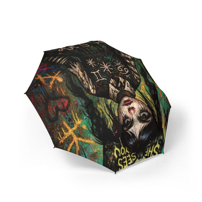 Artistic Foldable Umbrella - 'She Sees You' Design