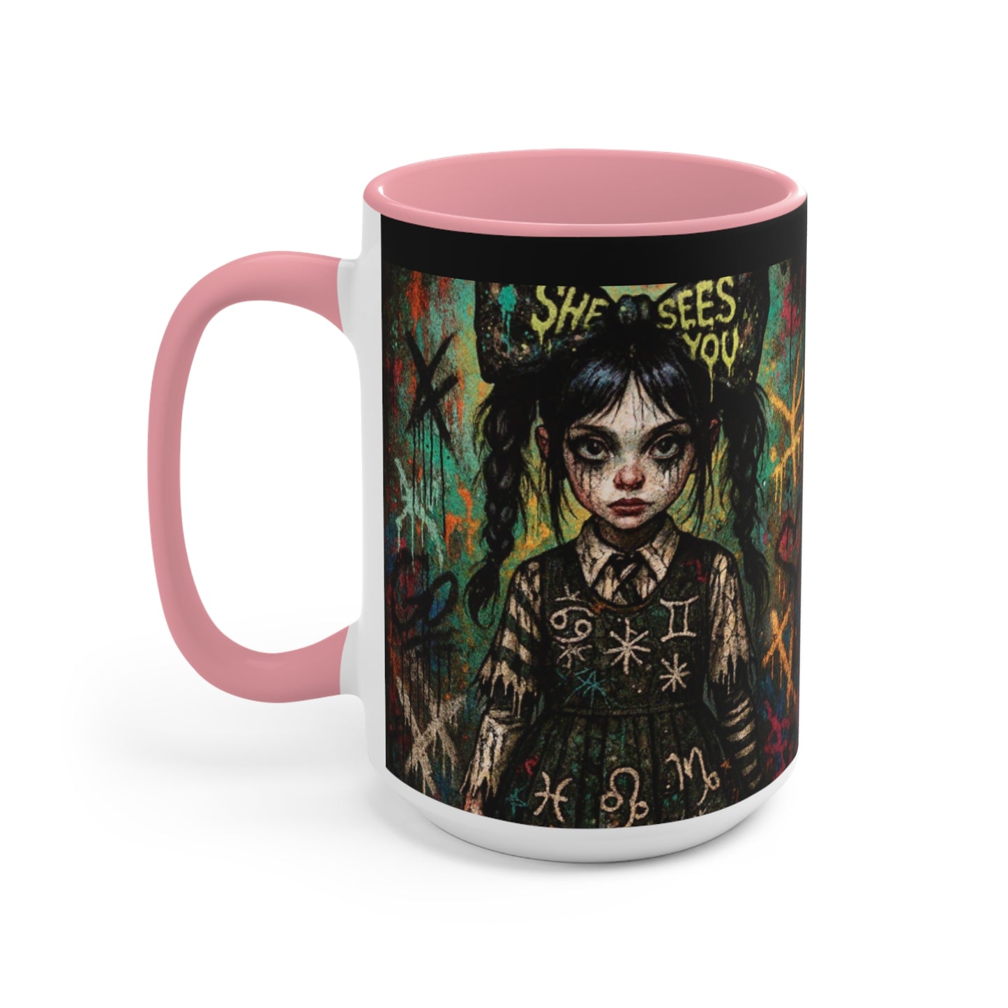 Mysterious Art Accent Mug - 'She Sees You' Design