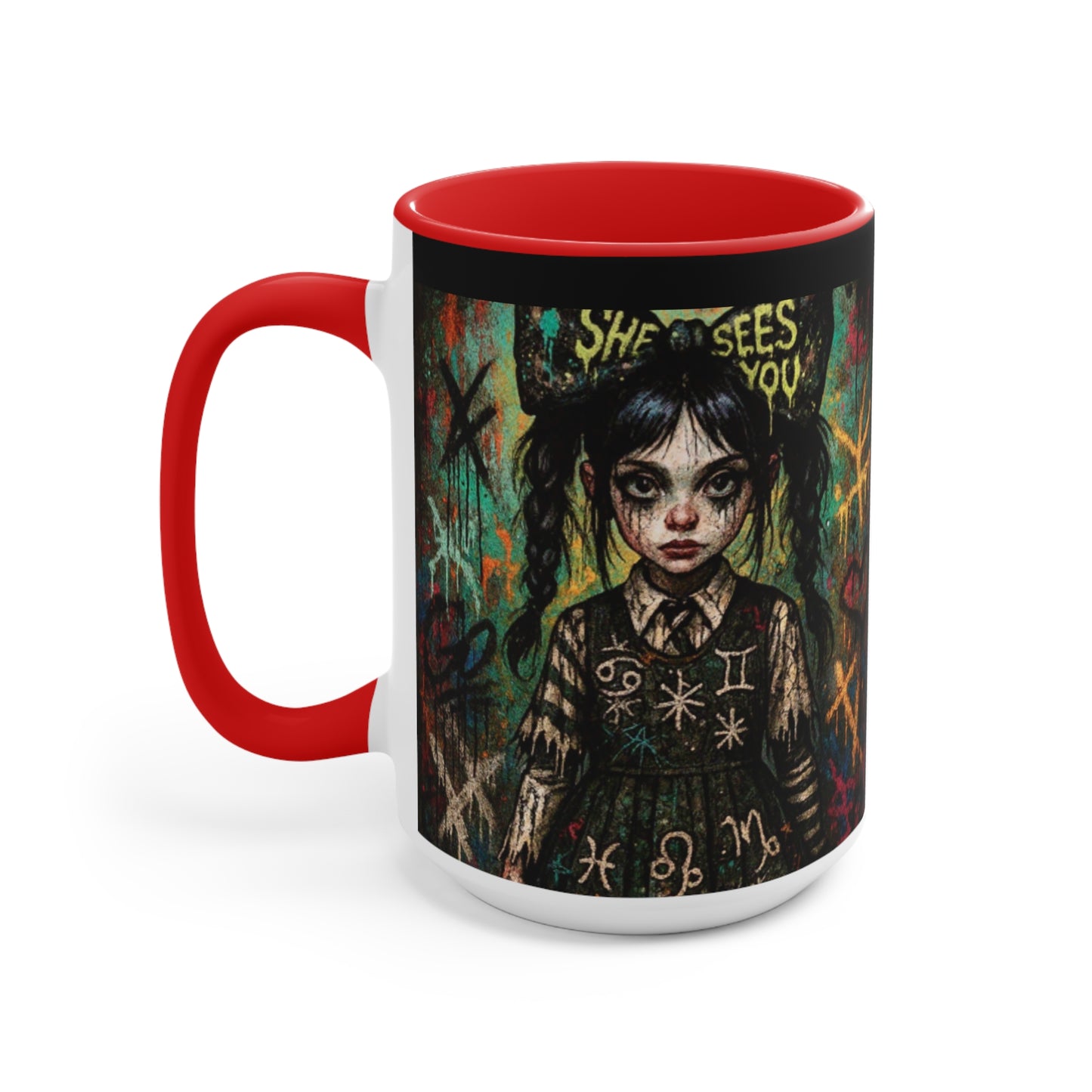 Mysterious Art Accent Mug - 'She Sees You' Design