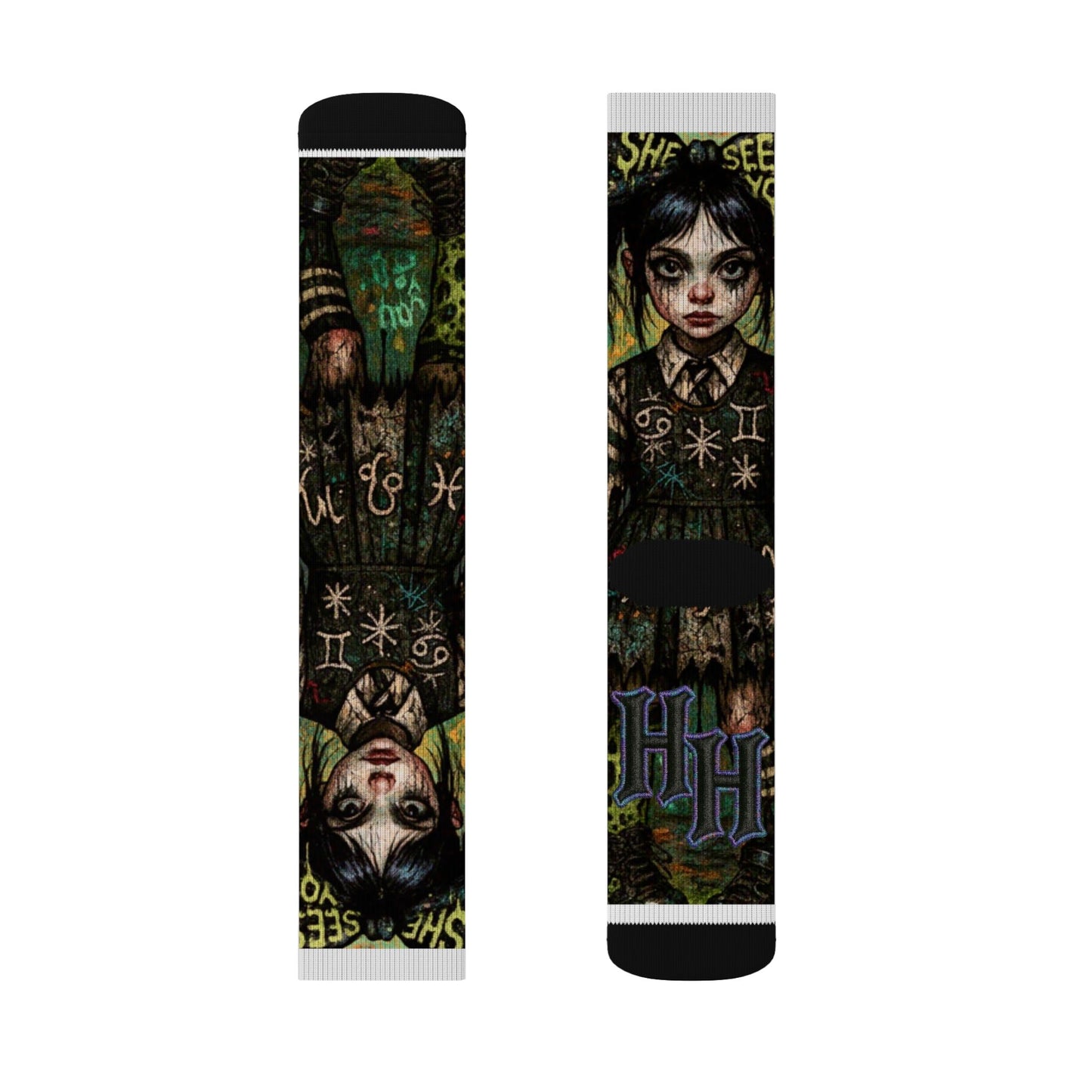 Gothic Sublimation Socks - Unique Artistic Design for Alternative Fashion Lovers