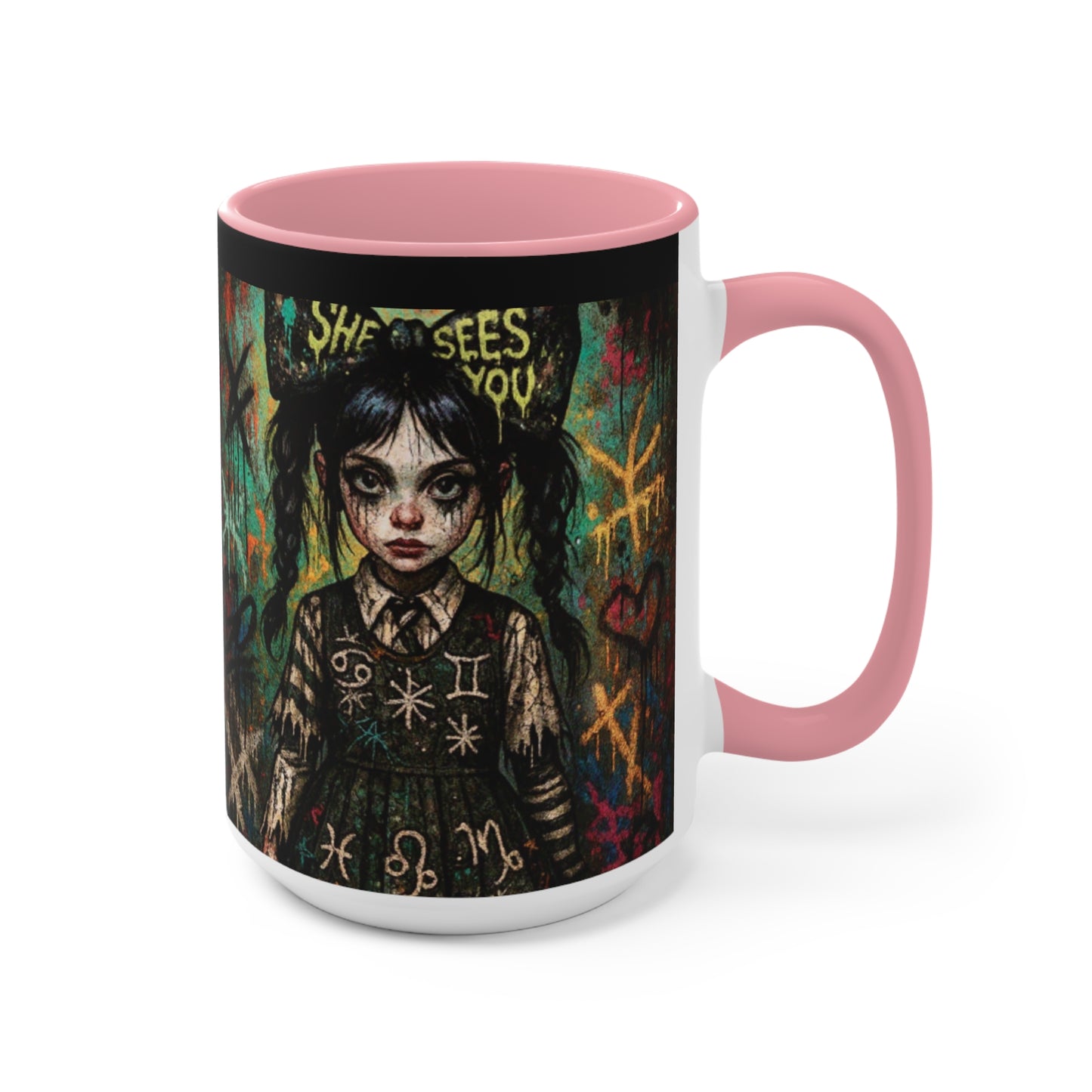Mysterious Art Accent Mug - 'She Sees You' Design