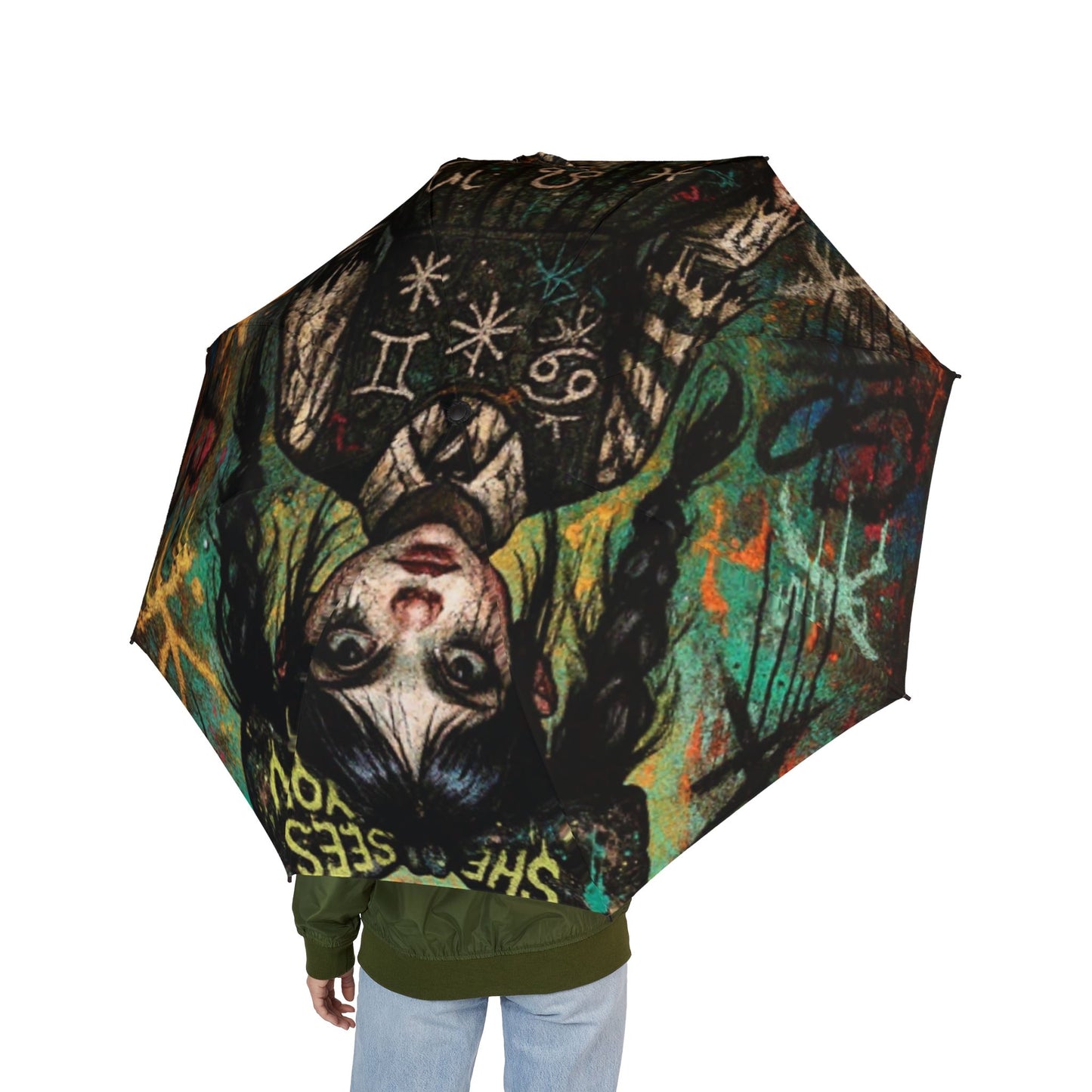 Artistic Foldable Umbrella - 'She Sees You' Design