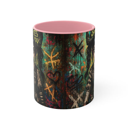 Mysterious Art Accent Mug - 'She Sees You' Design