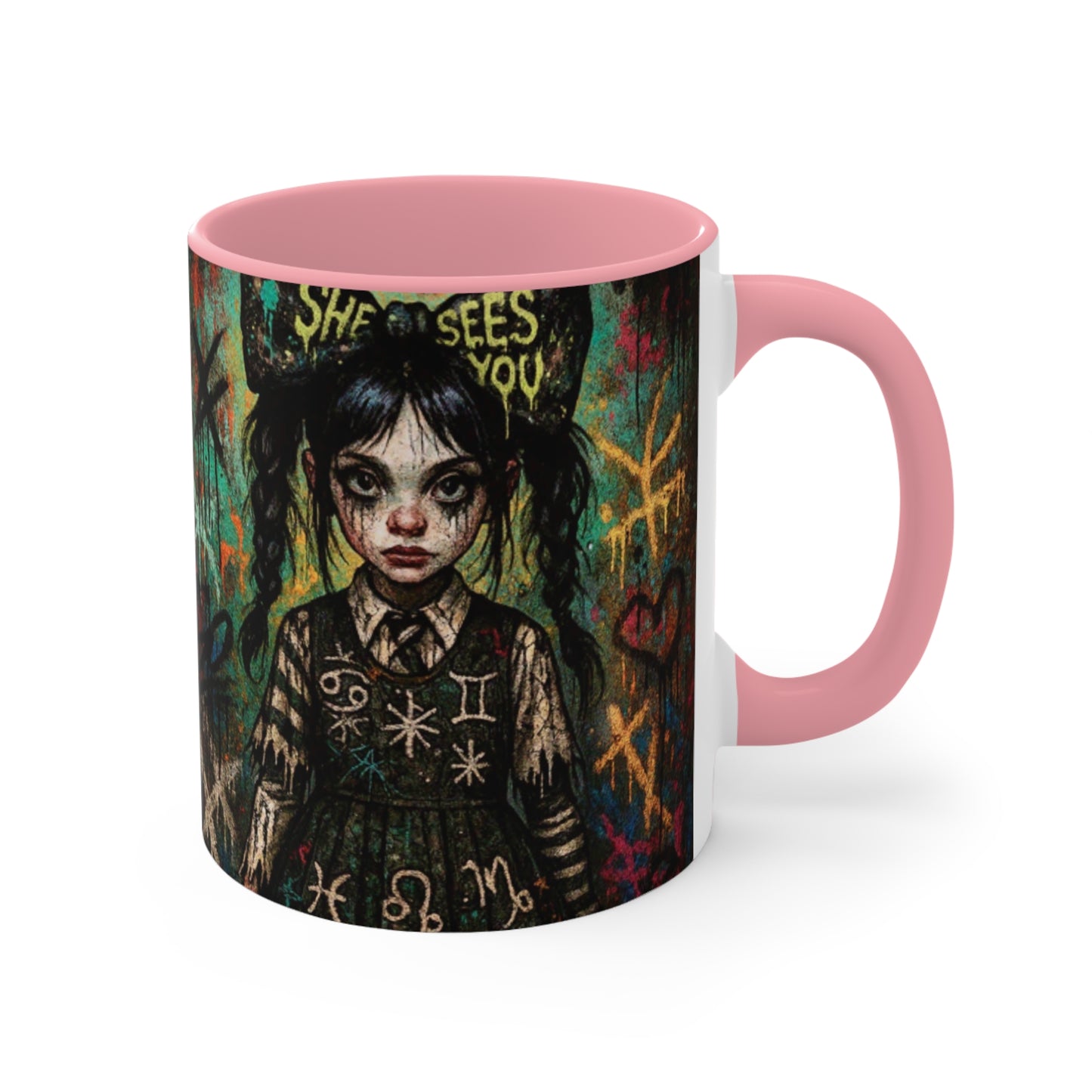 Mysterious Art Accent Mug - 'She Sees You' Design