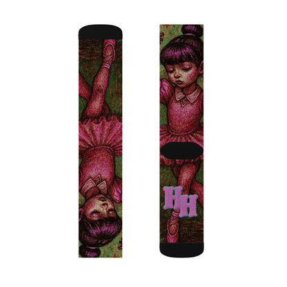 Artistic Sublimation Socks - Elegant Ballerina Design for Dance Lovers