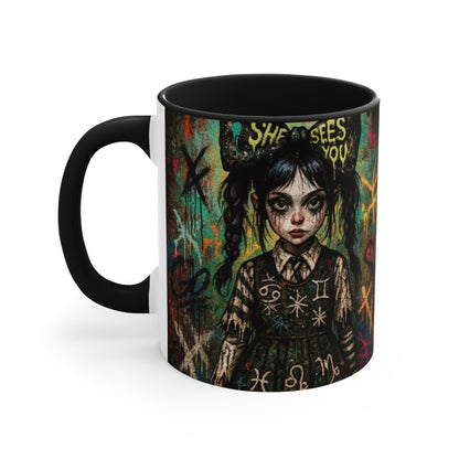 Mysterious Art Accent Mug - 'She Sees You' Design