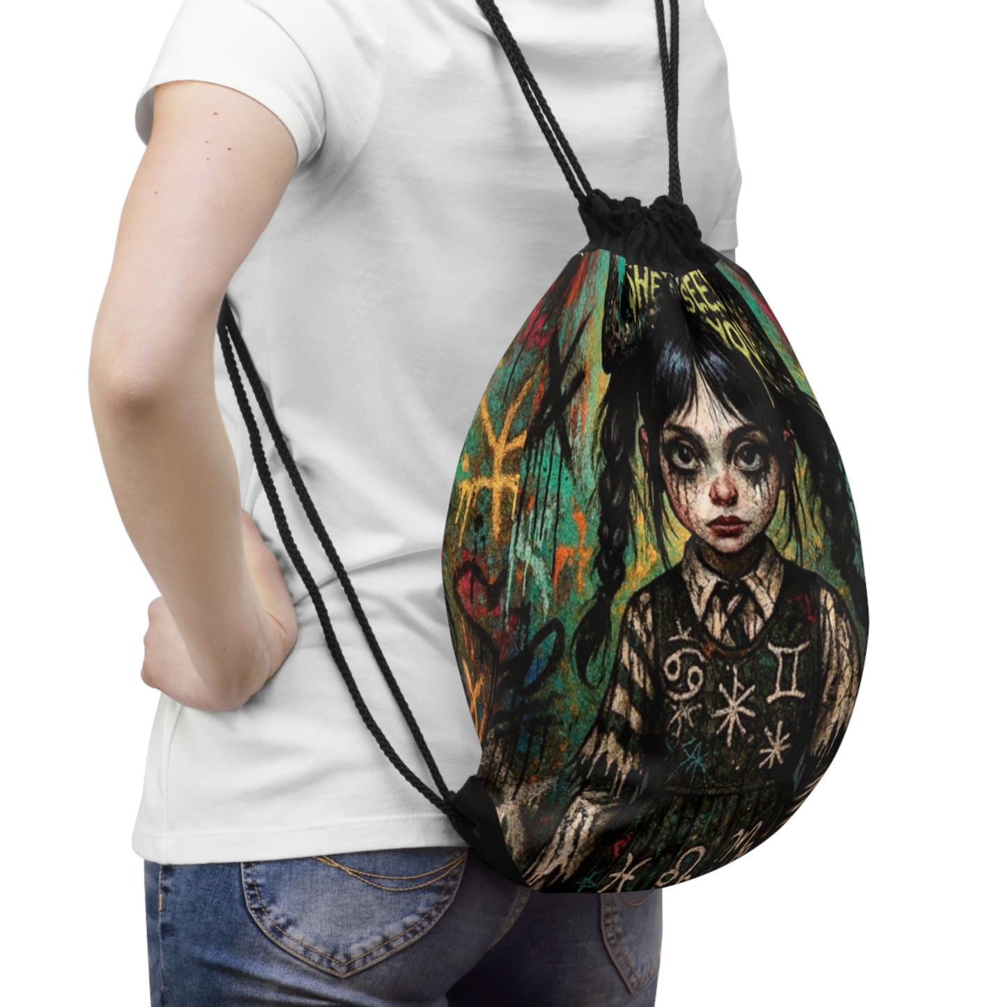 Mystical Drawstring Bag: 'She Sees You' Design
