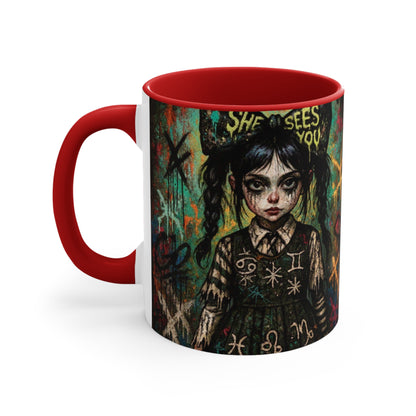 Mysterious Art Accent Mug - 'She Sees You' Design