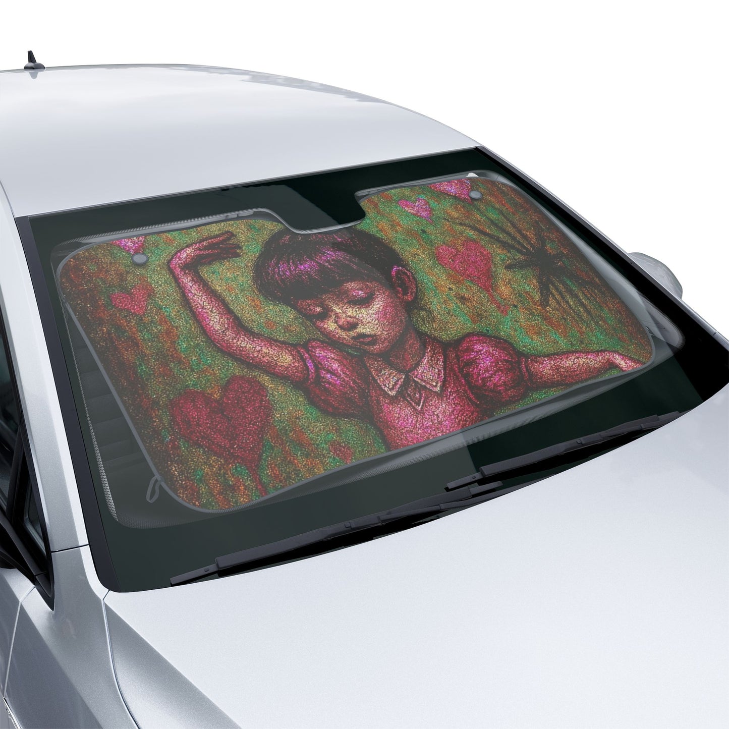 Artistic Car Sun Shades - Whimsical Heart Dance Design
