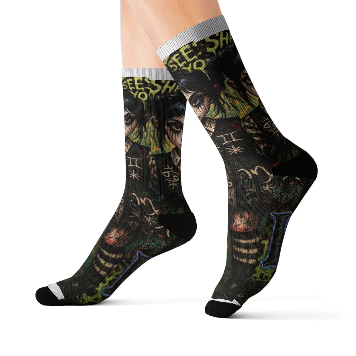 Gothic Sublimation Socks - Unique Artistic Design for Alternative Fashion Lovers