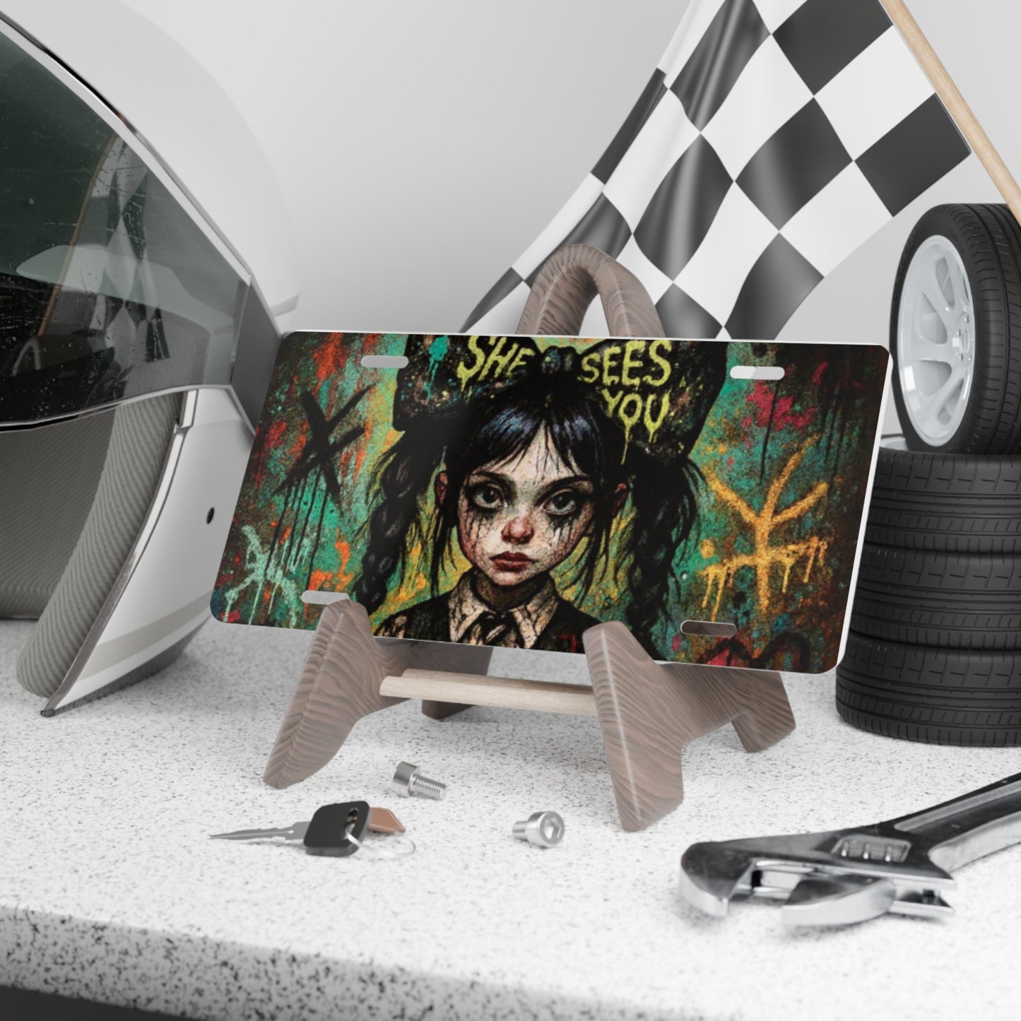 Artistic Vanity Plate - "She Sees You" Design