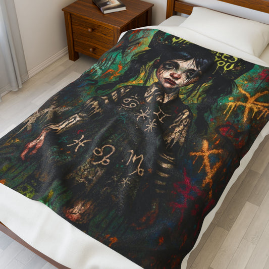 Gothic Velvet Blanket - 'She Sees You' Artwork