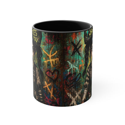 Mysterious Art Accent Mug - 'She Sees You' Design