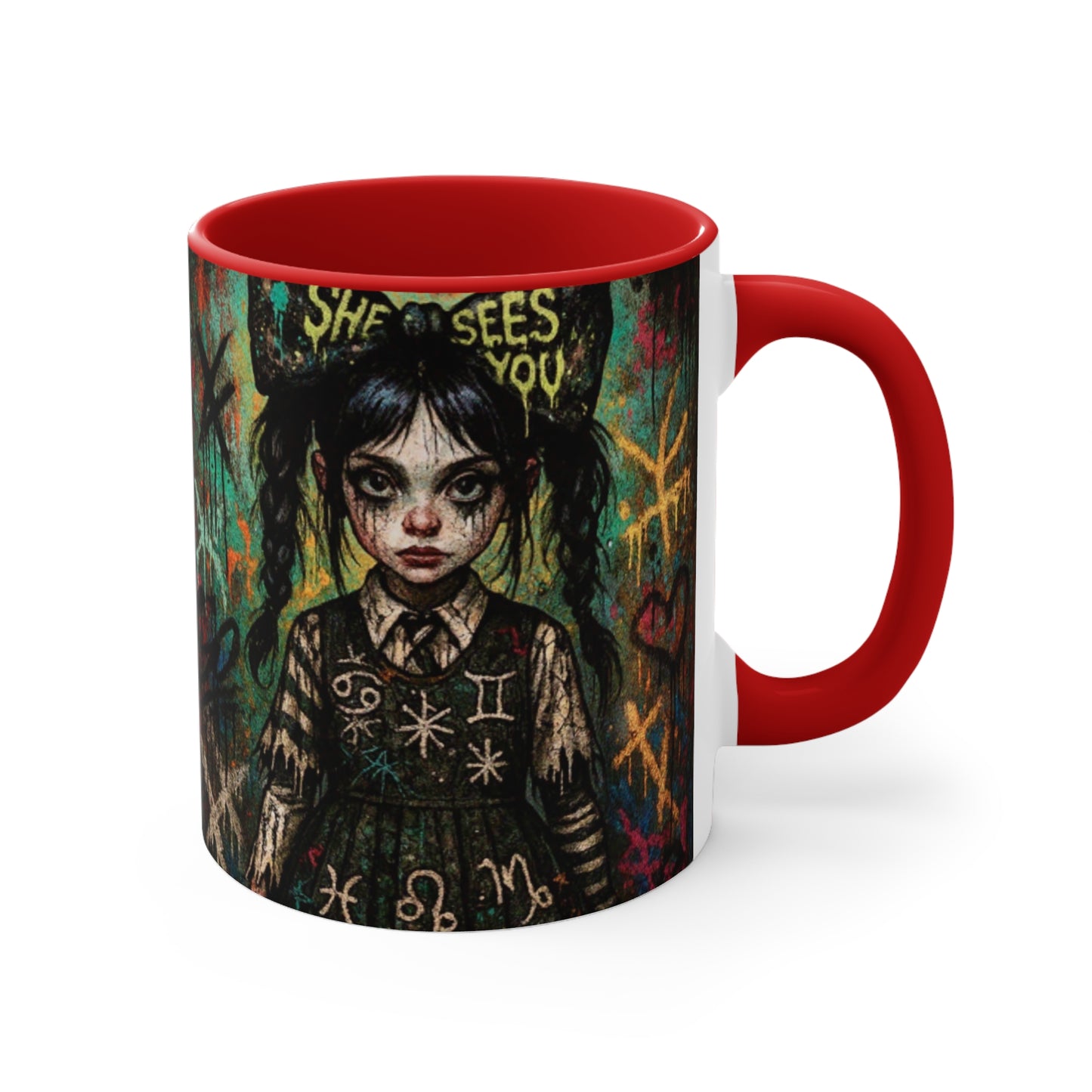 Mysterious Art Accent Mug - 'She Sees You' Design