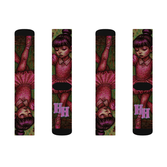 Artistic Sublimation Socks - Elegant Ballerina Design for Dance Lovers
