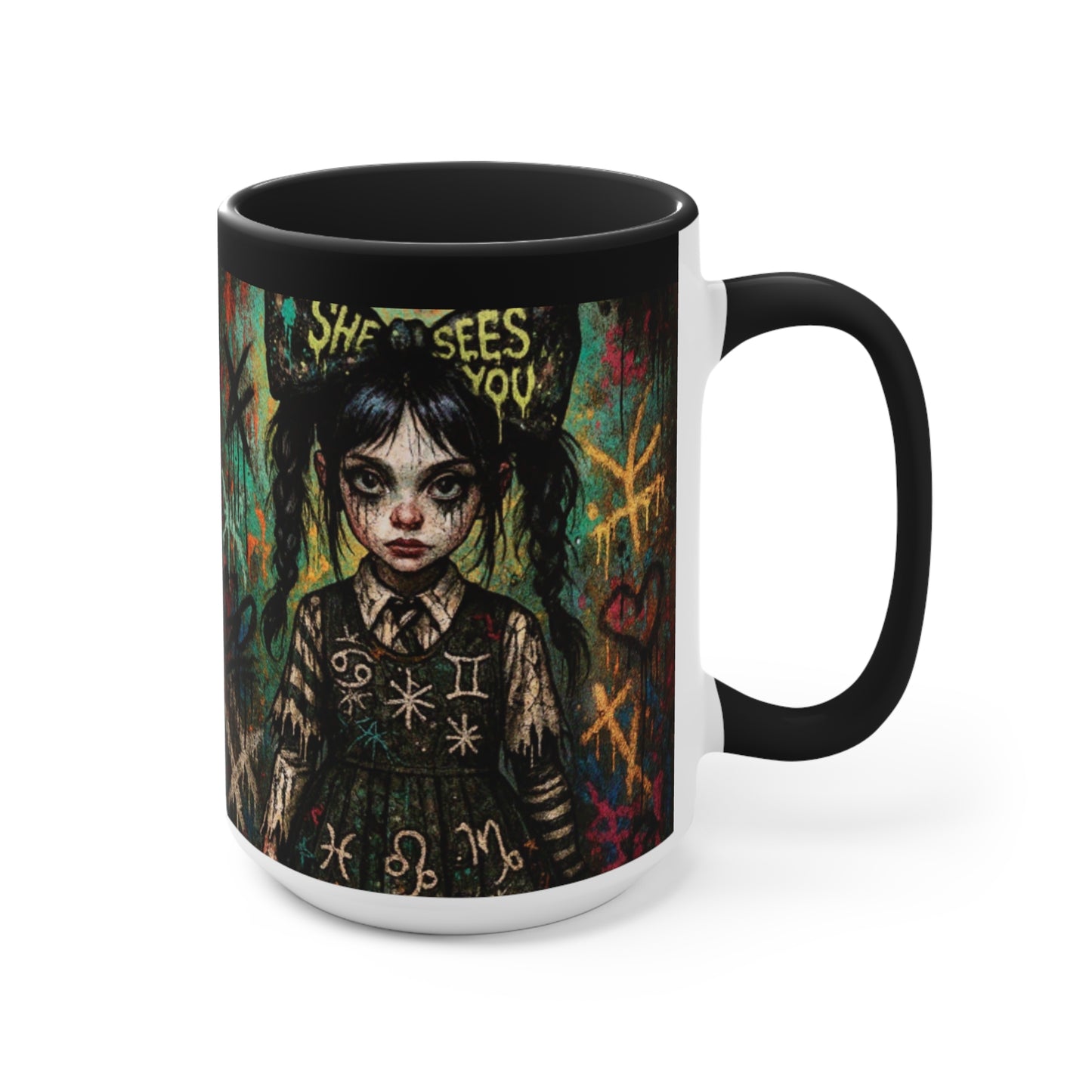 Mysterious Art Accent Mug - 'She Sees You' Design
