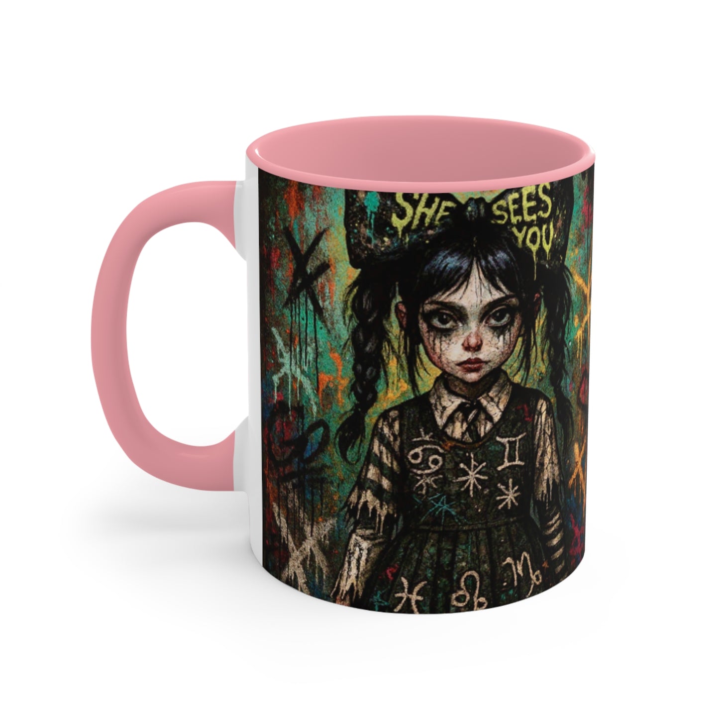 Mysterious Art Accent Mug - 'She Sees You' Design