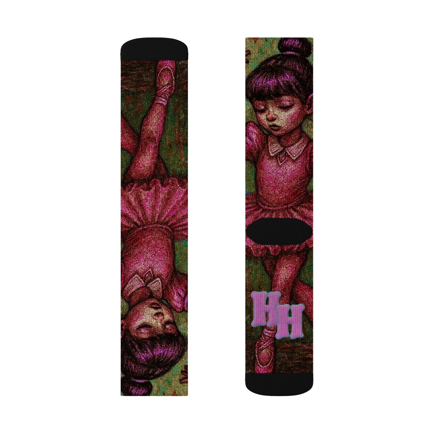Artistic Sublimation Socks - Elegant Ballerina Design for Dance Lovers