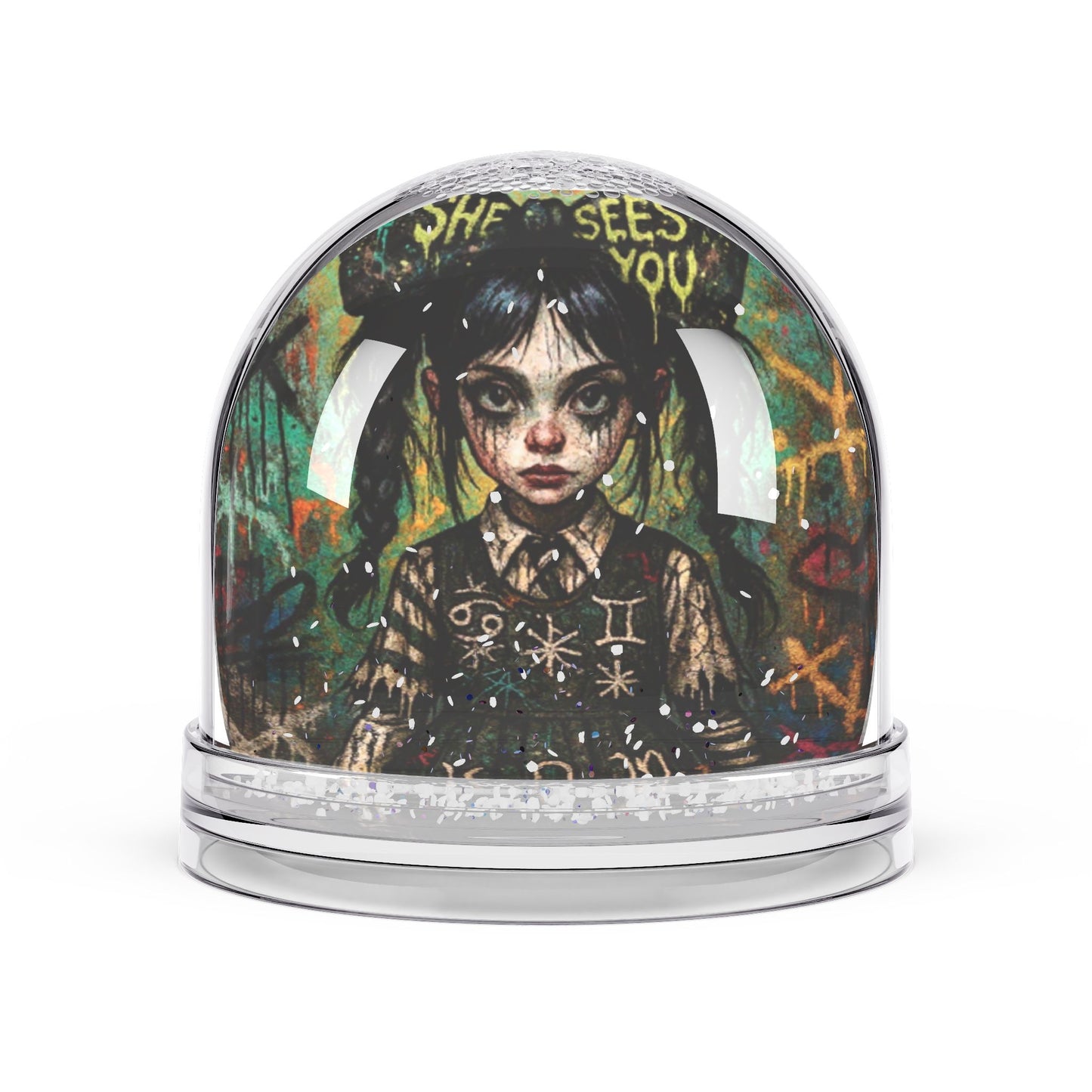 Gothic Snow Globe with Whispering Doll Design
