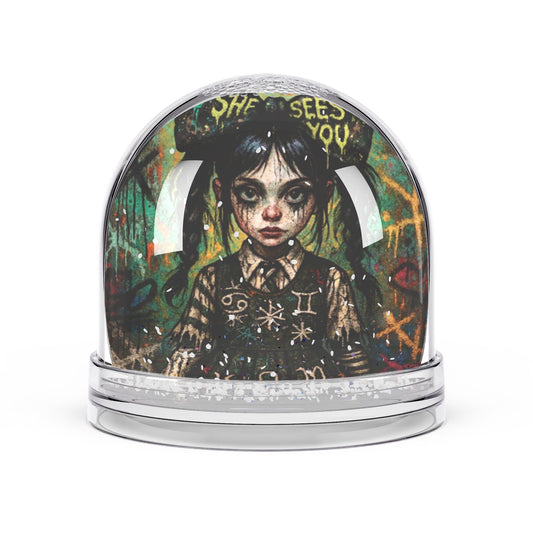 Gothic Snow Globe with Whispering Doll Design