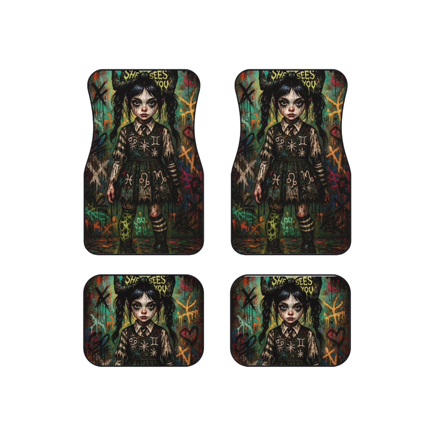 Gothic Car Mats Set - Whimsical Horror Design for Personalized Vehicle Decor