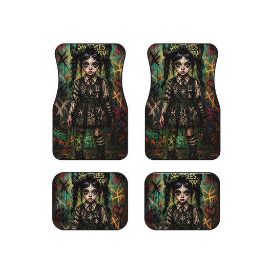 Gothic Car Mats Set - Whimsical Horror Design for Personalized Vehicle Decor