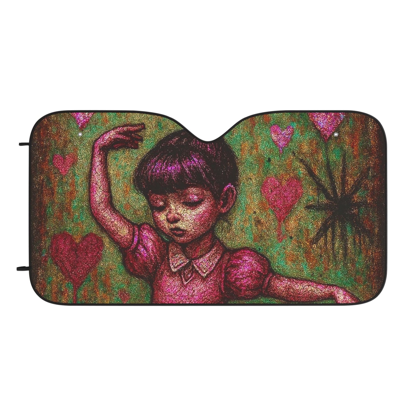 Artistic Car Sun Shades - Whimsical Heart Dance Design